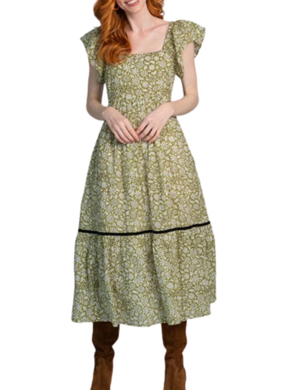 Olivia James The Label Brooke Midi Dress Bandana Moss Green Size Small J14